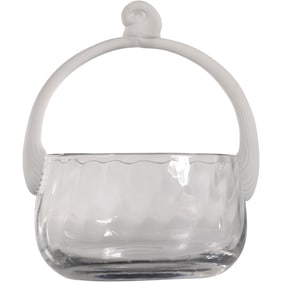 Lalique Art Glass Crystal Hand Blown Basket 8 in. height x 7 in. diameter
