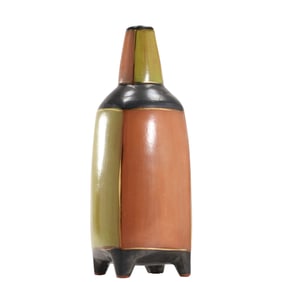 Jose Sosa Art Pottery Bottle with Alternating Color Panels 10 in. height x 3.5 in. diameter