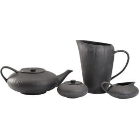 Michael Aram Africana Collection Black Ceramic Water Pitcher, Tea Pot, Sugar, Creamer