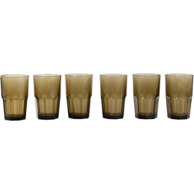 Set 6 CRISA BOSTON MOCHA BROWN GLASS 16 OZ TUMBLERS, Signed on Base