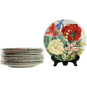 Set 12 Volupte by Faiencerie De Gien Garden Floral Luncheon Plates 8.75 in. dia.