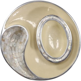 Bowl, Chip & Dip, Handmade, Mother of Pearl, Enamel & Aluminum 13 in. dia.
