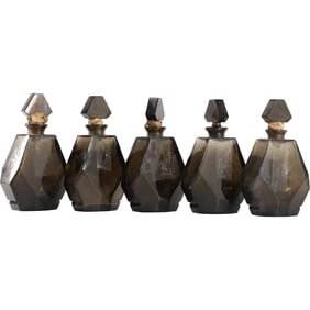 Set 5 GUERLAIN Paris Art Deco Signed BACCARAT France Perfume Bottles Dark Smoked Glass