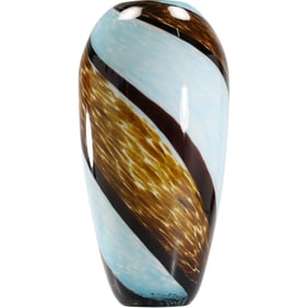 Tall Art Glass Vase Blue and Brown Swirl 15.5 inches height x 7.5 in. wide