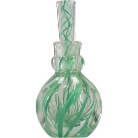 Signed Anthony "Tony" DePalma Green and Crstal Art Glass Perfume Bottle 6.5 in. height