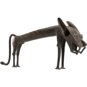 Benin Bronze Lion, a significant piece of art from the Kingdom of Benin, now Nigeria. 19 in. length