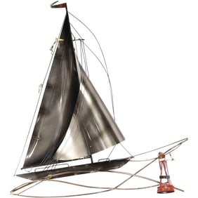 CURTIS JERE CHROME METAL WALL HANGING OF SAILBOAT 29 in. height x 27 in. length