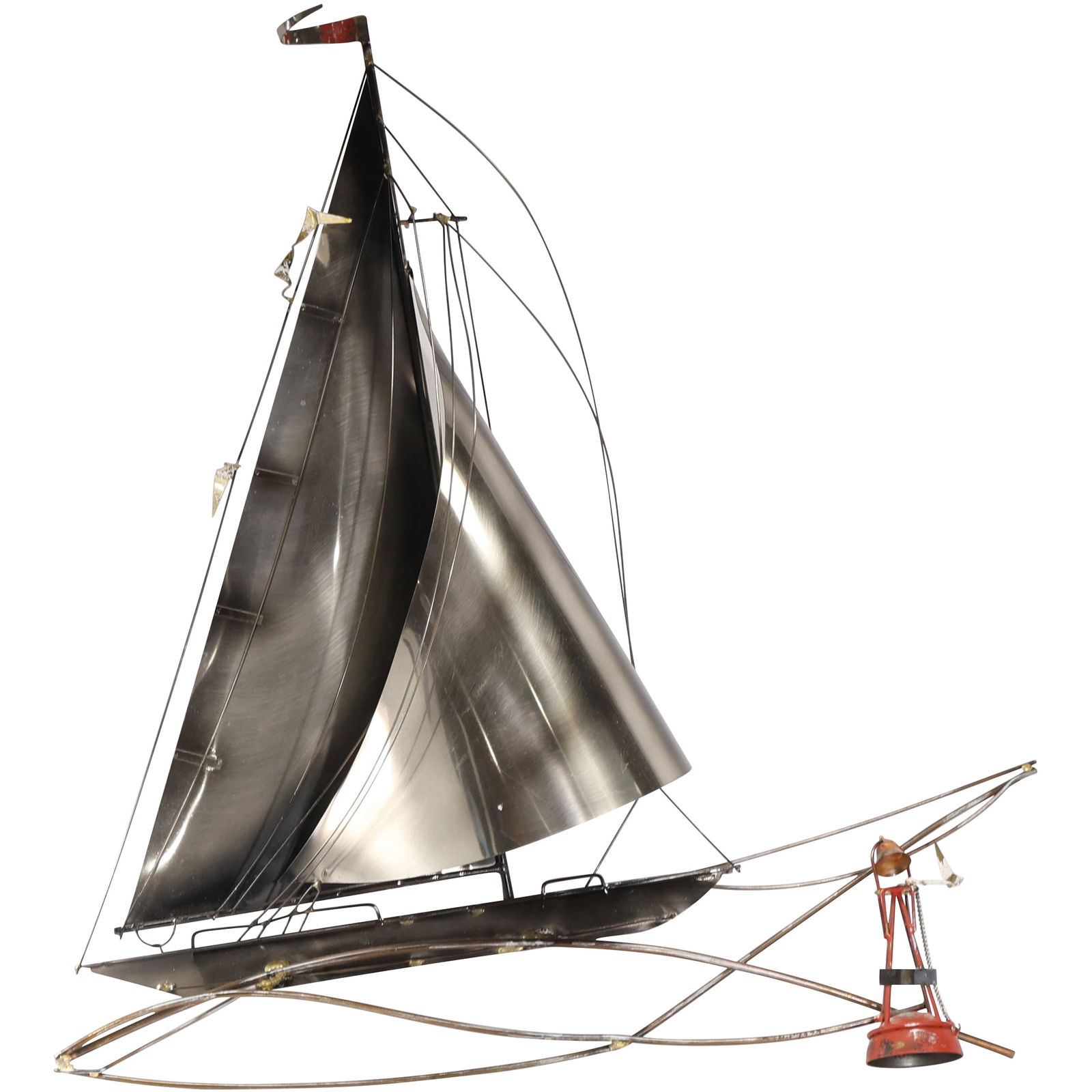 CURTIS JERE CHROME METAL WALL HANGING OF SAILBOAT 29 in. height x 27 in. length (1 of 18)