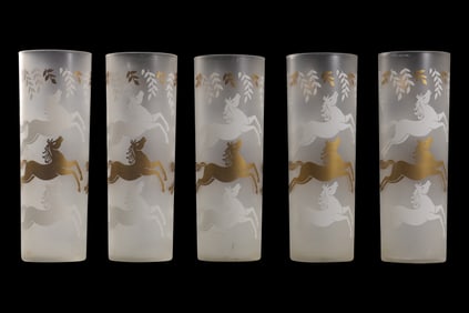 Set 5 Vintage Libbey Cavalcade Prancing Horses Highball Glasses, Barware