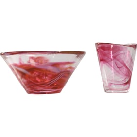 [2] KOSTA BODA Red Swirl Bowl 7.5 in. dia., and Red Swirl Goblet