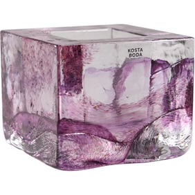 Purple Abstract Candle Holder Brick Anne Ehrner Kosta Boda Sweden Art Glass, Original Label