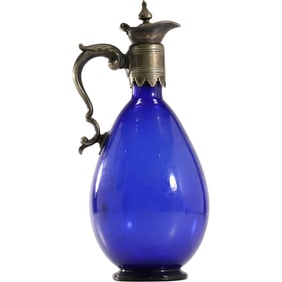 19th Century Bristol Blue Glass Claret Jug 9.5 in. height x 4 in. wide