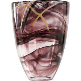 Kosta Boda Art Glass Vase Sweden Contrast Purple Swirl Designed By Anna Ehrner 7.75 in. height