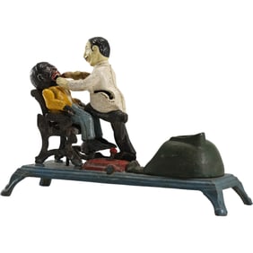Vintage Cast Iron Mechanical Bank "The Dentist Chair" Pulling Tooth From a Black Man Patient