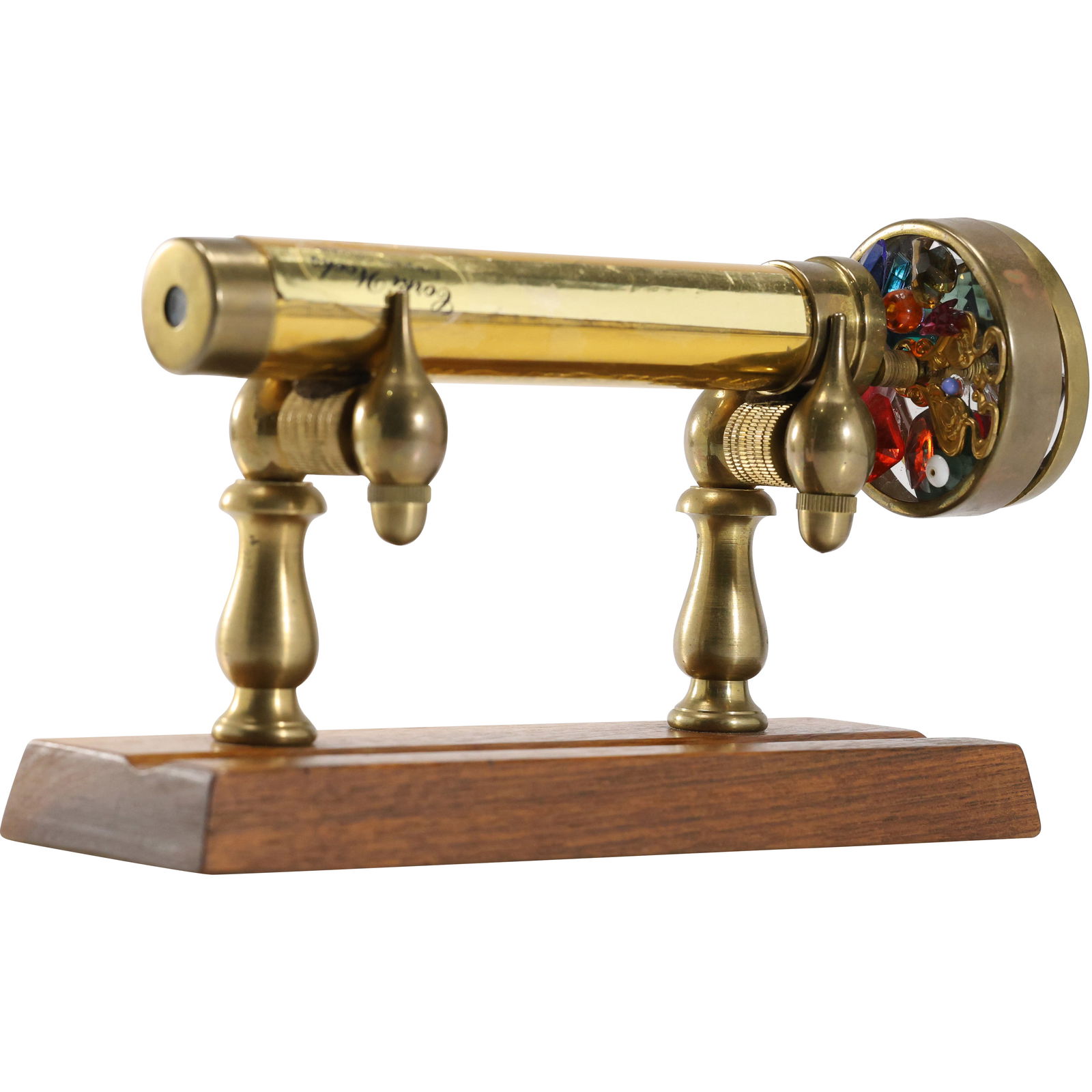 Vintage Double-Wheel Brass Kaleidoscope On Wood Stand 5 in. height x 8 in. length: Vintage Double-Wheel Brass Kaleidoscope On Wood Stand 5 in. height x 8 in. length. size: 5 h 8 w S:c