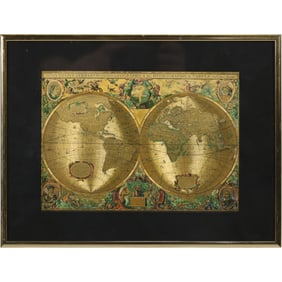 Vintage Gold Foil Framed World Map Nova Totivs Terrarvm Orbis Geographica Tabvla
