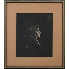 Artist Signed, Vintage Framed Pastel Painting Portrait of a Woman Wearing a Veil