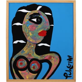Thomas Pulgini, American, Pop-Art Abstract Oil on Board Painting, Portrait of a Woman