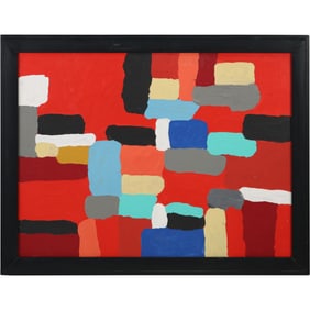 Steven Jennis, American, Oil on Canvas Painting Abstract Color Shapes Composition, Framed