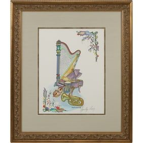Leon Azoulay, Israel Artist, Signed Serigraph, "Shabath Song's", Framed