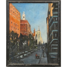 Signed Riggs, NEW YORK CITY CHINA TOWN Oil Painting Framed