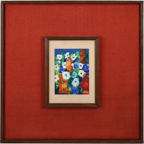 Signed C Fein, Oil Painting on Paper Colorful Flowers, Wide Framing.