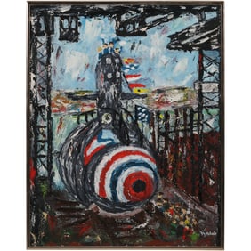F G Blair, Oil on Board Painting "Amusement Park Submarine Ride", Signed and Framed