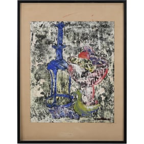 M P Jaffe 1972, Abstract Mixed Media Painting on Paper, Still Life, Signed, Dated, Framed