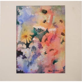 Lynn Wilson, 20th C. Watercolor Painting, Garden of Flowers in Bloom, Signed