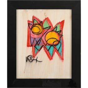 Wayne Cunningham, American, Crayon Drawing Abstract Grotesque Face, Signed, Framed