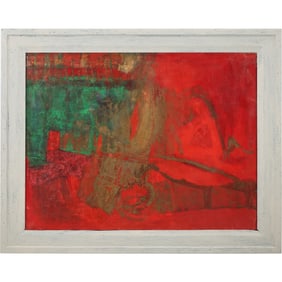 Michael Argov (1920 - 1982) Israel, Austria, 1964 Red and Green Abstract Oil on Canvas Painting