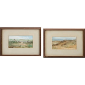 2 Signed Flood, Vintage Watercolor Paintings Coastal Dunes Landscapes, Both Framed