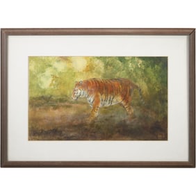 Ralph Douglas Scharff (1922 - 1993) American, Watercolor Painting Tiger in Natural Setting
