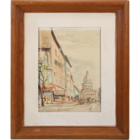 A A Balthasar, Watercolor Painting, "View of Latin Corner", Exhibition Label on Verso