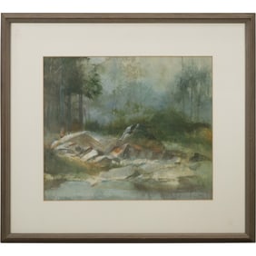 Ralph Douglas Scharff (1922 - 1993) American, Watercolor Painting Rocky Stream Landscape