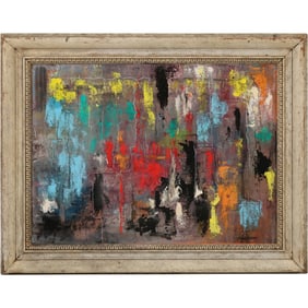 Dennis Sakelson, 20th C. American, Abstract Oil on Board Painting, Signed, Framed