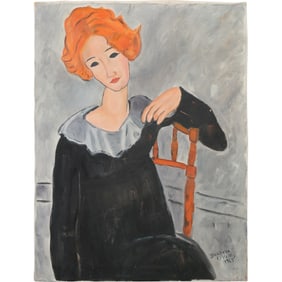 after Amedeo Modigliani "Woman with Red Hair" Oil on Canvas Painting by Barbara O'Reilly 1965