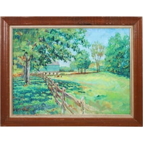 Jim McGarry, Oil on Board Painting, Farm, Barn, Horses, Landscape, Signed & Framed