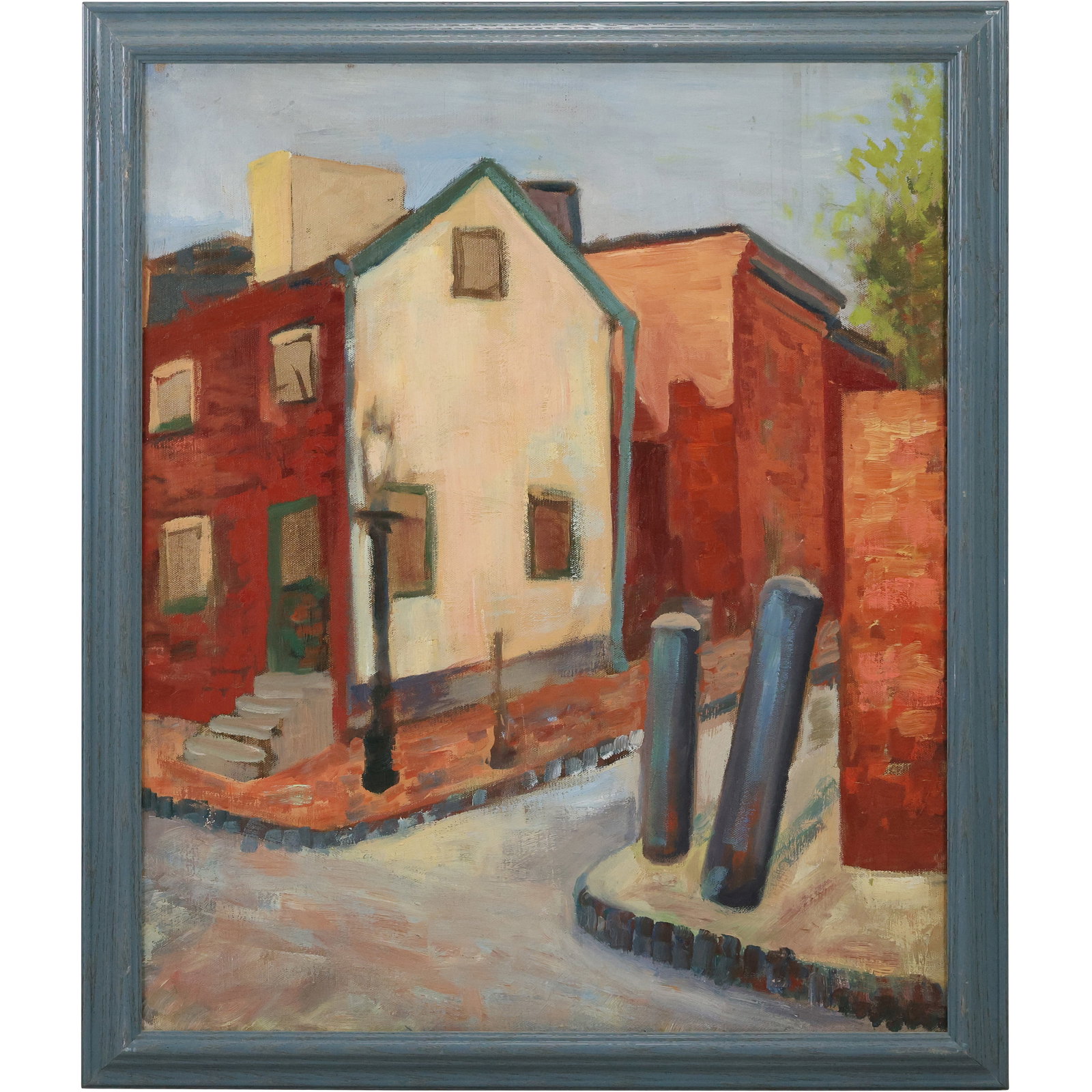 Vintage Oil on Canvas Painting Rural Corner Street Scene (1 of 15)