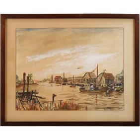 Rodney Skidmore 1950, (1933 - 2016 American) Watercolor Painting, New England Harbor