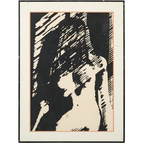 Woodcut Print by the artist Richard Bilan [born 1946 Israel, Nude Woman