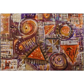 20th C. ABSTRACT Oil on Canvas Painting titled "All Eyes Are On You", 24 in. x 36 in.
