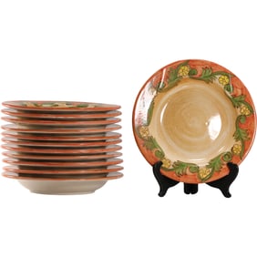 Set of 12 Rubino-Alabaster Italian Pottery Bowls, 9.5 inches diameter