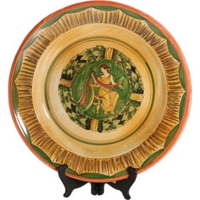 Rubino-Alabaster Italian Pottery Roman Figure Round Platter / Charger 15 inches diameter