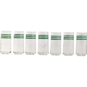 Set 6 plus 1 Extra, Vintage Libbey Highball Glasses with Green and White stripes, Barware