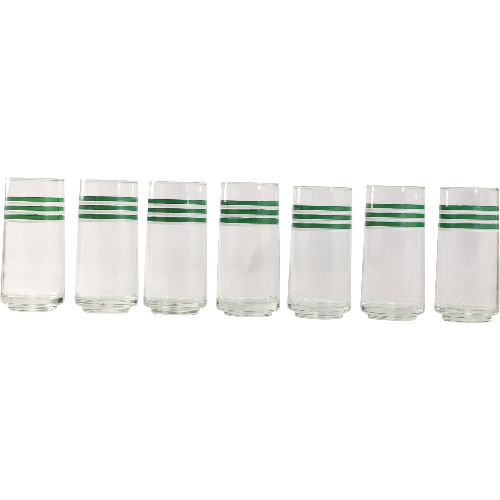 Set 6 plus 1 Extra, Vintage Libbey Highball Glasses with Green and White stripes, Barware (1 of 11)