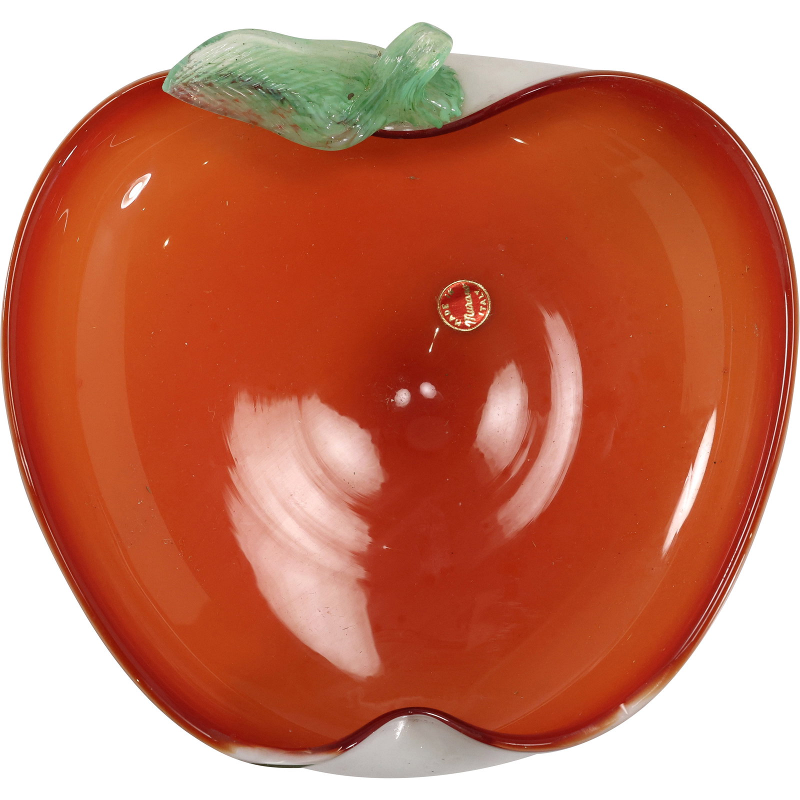 Murano Italian Art Glass RED APPLE Bowl 8.75 in. wide, Original Label (1 of 11)