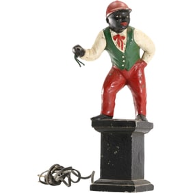 Cast Metal Blackman Jockey on Pedestal Base Accent Lamp 12.5 in. height, Original Paint Finish