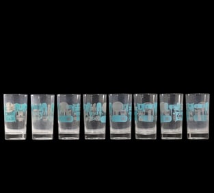 Set of 8 "Blue Heaven" Mid-Century Modern Atomic Highball Drinking Glasses - Barware