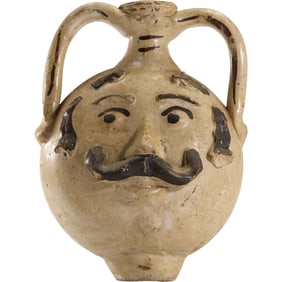 Sicilian Pottery Folk Art Face Vase / Jug with Handles Signed Mario Iwdice 7.5 in. height